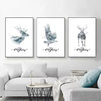 Настенные художественные картины в скандинавском стиле с изображением оленя и орла, абстрактные декоративные картины на холсте, постер и принт для интерьера, декора гостиной 21cm30cm NoFrame