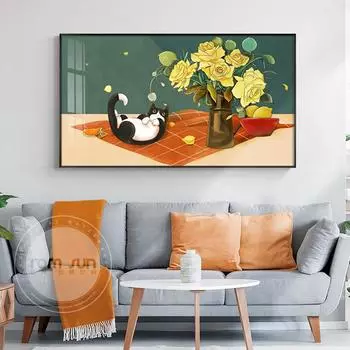 Настенные художественные постеры, принты, цветы, милые кошки, мультяшная картина на холсте, современная картина для гостиной, столовой, скандинавский домашний декор 20cm40cm NoFrame