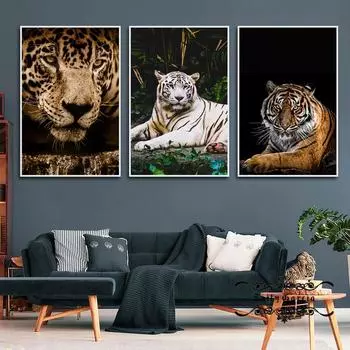 Настенные изображения с животными, властный и свирепый тигр и леопард, постер с принтом для гостиной, современное украшение для дома, куадрос 21*30cm