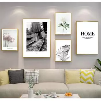 Настенные картины для гостиной, спальни, декор, белая роза, розовый цветок, перо, настенная живопись на холсте, скандинавская картина и принты 21cm30cm NoFrame