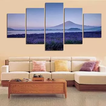 Настенные картины на холсте, 5 шт., фиолетовые специальные пейзажные цветы, HD-печатные модульные картины, домашний декор, современная рамка для спальни без рамки 20x35cm*2 20x45cm*2 20x55cm*1
