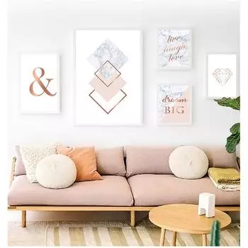 Настенные картины с бриллиантами для гостиной, розовые мраморные постеры и принты, серое, розовое золото, холст, художественная живопись, Амперсанд 21cm30cm NoFrame
