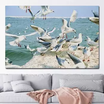 Настенные картины с изображением летящей чайки Художественные чайки Картина с изображением морских пейзажей Постеры и принты с изображением неба для декора гостиной 21x30cm No Framed