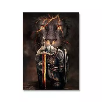 Настенные картины с изображением воина-животного для домашнего дизайна, абстрактная мода, холст, настенное искусство, современный домашний декор, мужской подарок, без рамки 21*30cm
