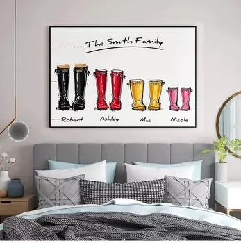 Настенные картины с резиновыми сапогами для гостиной, индивидуальный семейный принт, подарок, персонализированные резиновые сапоги, настенная живопись на холсте, без рамки 21*30cm