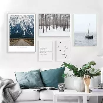 Настенные картины с скандинавским пейзажем, картины с изображением леса и гор на стене, современные принты на холсте, декор для дома в стиле лофт, без рамки 21*30cm No Frame