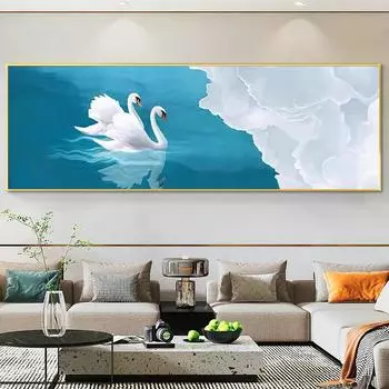 Настенные картины в скандинавском стиле «Лебединое озеро», пара лебедей, холст, живопись, животные, пейзажные постеры для спальни, декора гостиной 20cm40cm NoFrame