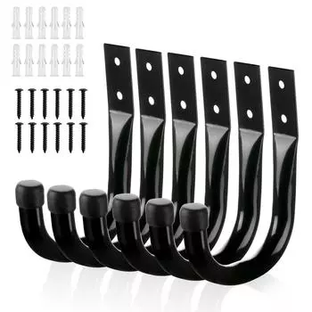 Настенные крючки для хранения инструментов в гараже в форме буквы U 6PC чёрный