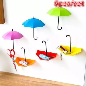 Настенные крючки, прочный милый зонтик, настенный держатель для ключей, настенные крючки, вешалка-органайзер, набор, 6 шт. 3colors разноцветный
