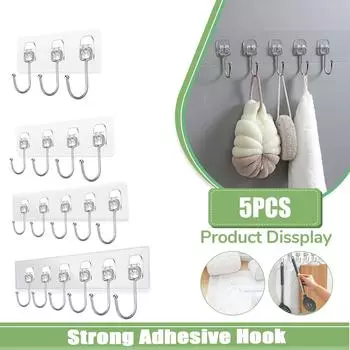 Настенные крючки, прозрачные, прочные, клеящиеся, настенные вешалки для дверей, органайзеры для кухни и ванной, крючок для хранения, держатель для полотенец и одежды, ключницы