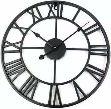 Настенные настенные батарейки в комплекте, стильные, современные, антикварные, железные, скандинавские, бесшумные, большие, крючок, (Черный, 40) чёрный