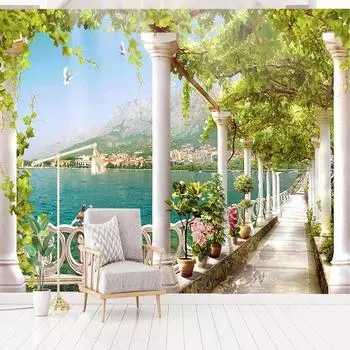 Настенные обои 3D Природа Пейзаж Озеро Фото Настенная живопись Гостиная Туристическое живописное место Фон Настенный декор Фреска Papel De Parede 300cm (W) x 200cm (H)