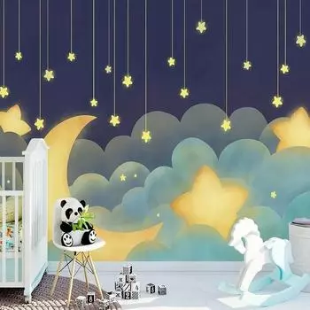 Настенные обои 3D, расписанные вручную звезды и луна, мультяшный фон для детской комнаты, обои 200 cm(W) x 140 cm(H)