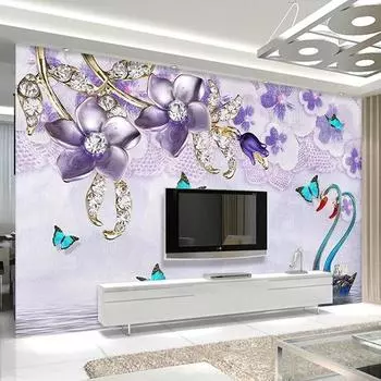 Настенные обои 3d Роскошный лебедь Цветок Ювелирные изделия Настенная живопись Гостиная Телевизор Диван Спальня Домашний декор Обои 200 cm(W) x 140 cm(H)