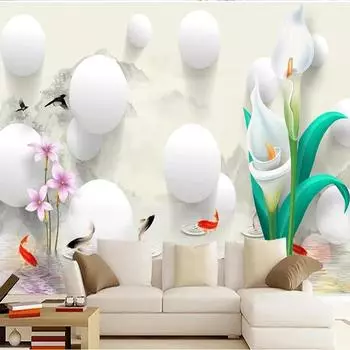 Настенные обои 3D стерео круглый шар вода цветы фон настенный декор гостиная спальня домашний декор 200 cm(W) x 140 cm(H)