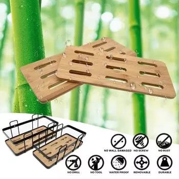 Настенные полки для ванной комнаты Плавающая полка Подвесная корзина для душа Держатель для шампуня Кухонная стойка для хранения приправ Бамбуковый поднос чёрный