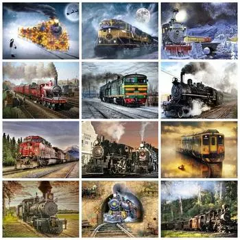 Настенные постеры Алмазная картина Поезд Вышивка крестом Алмазная вышивка Пейзаж Украшение гостиной Full Round 20x30CM