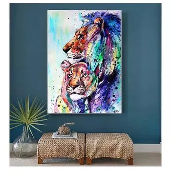 Настенные постеры и принты, красочные настенные художественные изображения с животными для гостиной, домашний декор, дикий лев, семейная картина на холсте 21cm30cm NoFrame