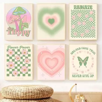 Настенные постеры с абстрактным цветочным сердечком, грибом, бабочкой, Декор комнаты, датская пастельная картина на холсте, настенные художественные картины для гостиной 21X30cm No Frame
