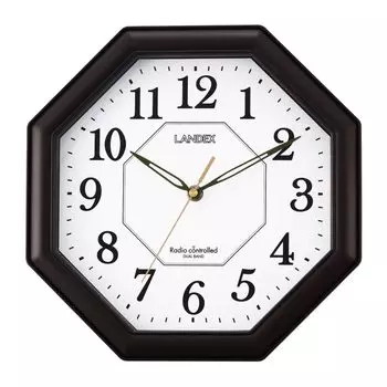 Настенные радиочасы Landex восьмиугольные аналоговые шаговые секундные стрелки ночная секундная стрелка остановка темно-коричневые Dear Eight YW9186DBR коричневый