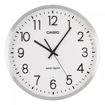 Настенные радиоуправляемые часы CASIO с серебряной аналоговой алюминиевой рамкой, секундная стрелка останавливается ночью IQ-2100J-8JF