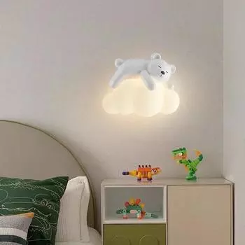 Настенные светильники White Clouds Bear, светодиодные лампы для детской комнаты, теплые романтические светильники для комнаты принцессы, спальни для девочек и мальчиков, настенные светильники у кровати 3 color temperature