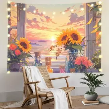 Настенные украшения для спальни; Обои с подсолнухами; Декоративная ткань; Фото Настенная Подвеска; Фоновая ткань для гостиной. 100x70cm