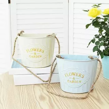Настенные украшения из железа Декоративные аксессуары Резной узор Металлическое ведро для цветов Домашний цветочный горшок Ретро украшения