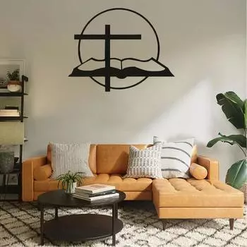 Настенные знаки с изображением креста и Библии - художественный декор из железа и металла, подвесные наклейки для дома, кабинета, гостиной, Пасхи и свадеб светло-серый