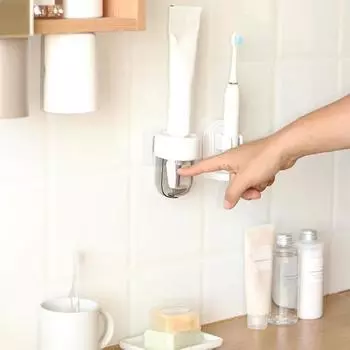Настенный автоматический выдавливатель зубной пасты, простой в установке, самоклеящийся держатель для хранения зубной пасты