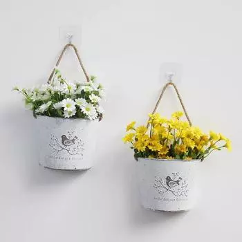 Настенный цветочный горшок, металлический настенный цветочный контейнер, настенная корзина, железный полукруглый цветочный горшок, зеленый держатель для растений S