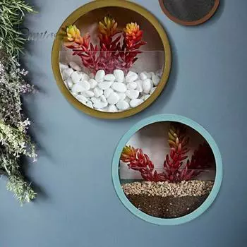 Настенный цветочный горшок с искусственными растениями, металлический круглый каркас, горшок для цветов, имитация поддельных растений в горшках для гостиной, ванной комнаты, настенный декор зелёный