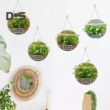 Настенный декор, цветочная корзина, деревянная подвесная цветочная корзина с искусственными растениями, домашний декор, имитация горшечного растения, подарок для любителей растений A