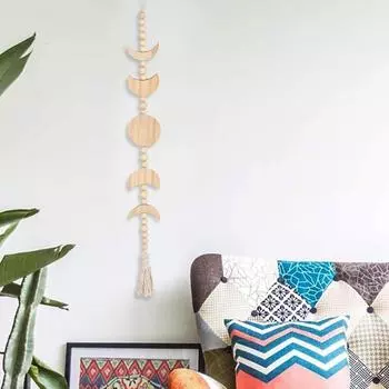 Настенный декор, гирлянда, деревянная бусина, кисточка, небесный орнамент, деревянная звезда, фаза Луны, настенная подвеска