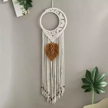 Настенный декор из хлопковой нити, плетеная вручную луна, украшение для интерьера, плетеная вручную подвеска с кисточками