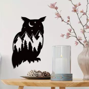Настенный декор в виде металлической совы - настенное искусство в виде черной совы, идеально подходит для фермерского дома, домашнего офиса и различных комнат. Улучшает внутренний и внешний декор светло-серый