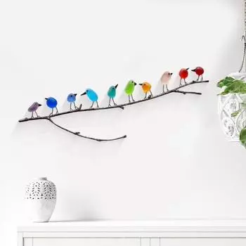 Настенный декор в виде морских птиц, мини-радужные птицы на ветке, символ дружбы, настенное крепление, украшение из морского стекла, подарок для друзей A