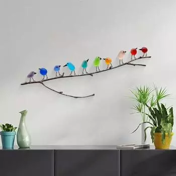 Настенный декор в виде морских стеклянных птиц Yousheng, мини-радужные птицы на ветке, символ дружбы, настенное крепление, украшение из морского стекла, подарок для друзей A