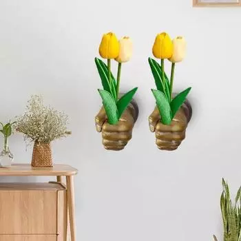 Настенный декоративный держатель для цветов из смолы в форме кулака, цветочная композиция, ручная скульптура, держатель для растений для спальни, гостиной, офиса золотистый