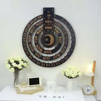 Настенный деревянный вечный календарь креативное деревянное настенное украшение для гостиной Деревянное деревенское круглое настенное вращающееся вечное