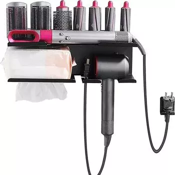 Настенный держатель для Dyson Airwrap Styler, для сверхзвукового фена Dyson, настенная стойка для хранения в спальне и ванной комнате 2 в 1 чёрный