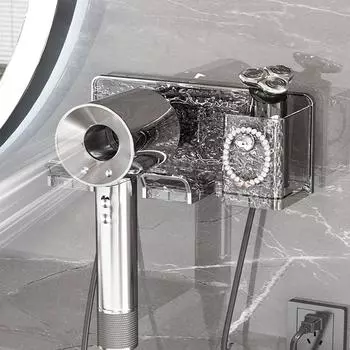 Настенный держатель для фена, держатель для выпрямителя, держатели для сушилок Dyson, подходящие для всех типов фенов, органайзер для ванной комнаты прозрачный