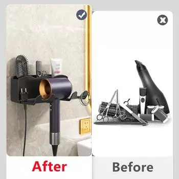 Настенный держатель для фена для фена, полка для ванной комнаты, стойка для хранения бритвы и выпрямителя, органайзер для ванной комнаты белый