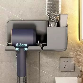 Настенный держатель для фена для ванной, полка, сушилка, органайзер для ванной комнаты серый