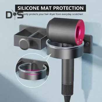 Настенный держатель для фена, прочный, несущий нагрузку, простая установка, универсальный, минималистский стиль, металлическая подставка для фена, стойка для хранения чёрный