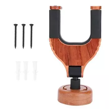 Настенный держатель для гитары с основанием из цельного дерева и пластиковым резиновым крюком (Цвет красного дерева)