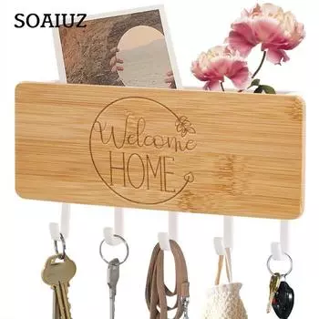 Настенный держатель для ключей для домашнего хранения, резной черный, белый цвет, бамбуковая вешалка для ключей, вешалка для ключей, домашний декор 1 белый