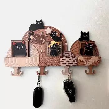 Настенный держатель для ключей в виде кошки Оригинальность Стеллаж для хранения в прихожей Милые крючки для прихожей Веранда Style B