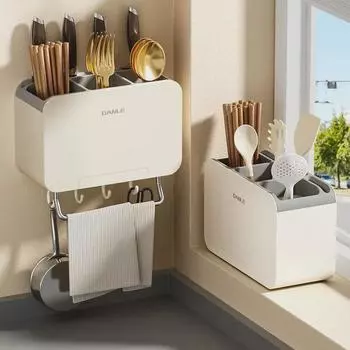 Настенный держатель для кухонных принадлежностей: Подставка для палочек, подставка для ложек, корзина для слива, ящик для хранения столовых приборов