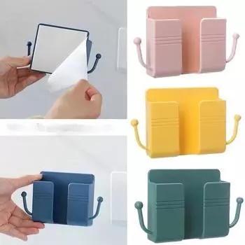 Настенный держатель для мобильного телефона, подставка для зарядки телефона, ящик для хранения с дистанционным управлением, кронштейн, держатель-органайзер без перфорации темно-зеленого